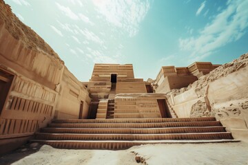 Ancient Mesopotamian ziggurat Uruk historical stepped pyramid architecture in sunlit desert