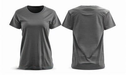 Front and back views of blank grey t-shirt on white background