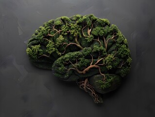 Wall Mural - Organic Brain Made of Interconnected Tree Branches Symbolizing Nature and Connectivity