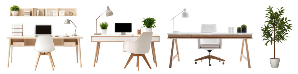 Wall Mural - office furniture png element set on transparent background
