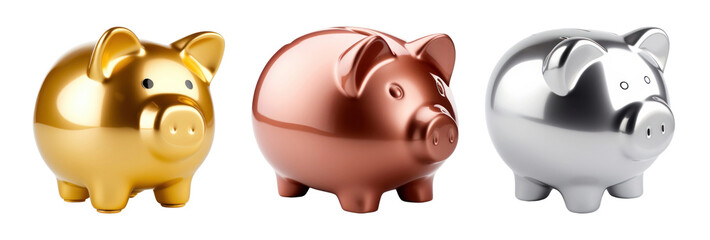 Canvas Print - 3d piggy banks png element set on transparent background