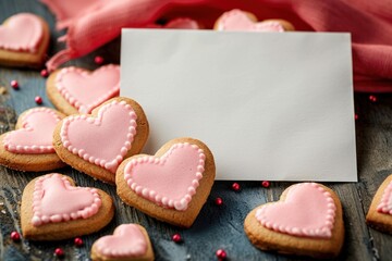 Poster - Valentine blank card with beautiful heart cookies