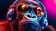 © Arnur Murtazinov - a fictional gorilla in sunglasses and headphones listens to music with pleasure