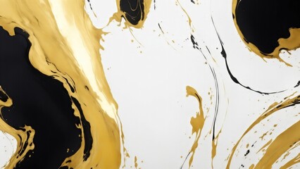 Wall Mural - Gold abstract White and Black marble background art paint pattern ink texture watercolor white fluid wall. Abstract liquid gold luxury design