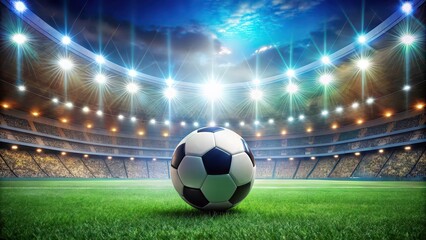 Sticker - Soccer ball in a stadium with colorful lights, soccer, ball, stadium, lights, sport, game, field, competition, night, event