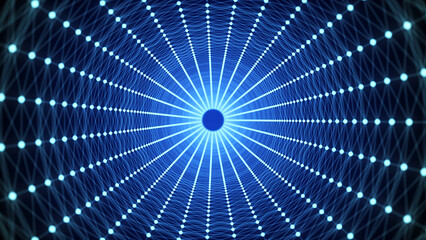 Leinwandbilder - Abstract 3d portal. Circle tunnel or wormhole. Digital background with connected blue dots and lines. 3D rendering.
