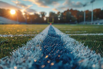 Blue lines on football field grass
