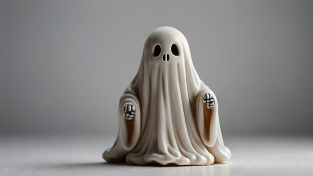 Halloween ghost statue decorated with Halloween ornaments on a white background