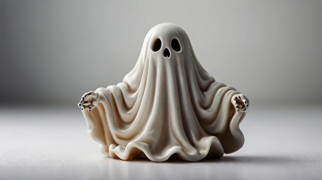 Halloween ghost statue decorated with Halloween ornaments on a white background