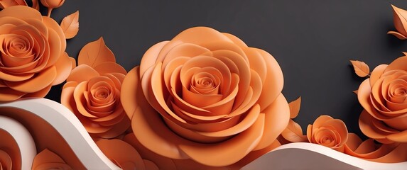 Wall Mural - orange theme roses flowers wave layers solid d abstract background banner with copy space