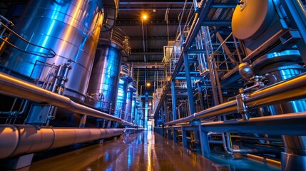 Wall Mural - Vivid interior of hydrogen production and processing facility, showcasing advanced technology and industrial operations