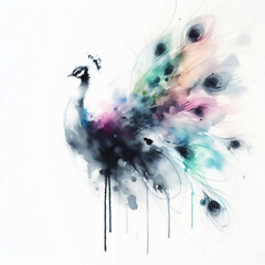 Wall Mural - Abstract watercolor illustration of a peacock, with soft colors