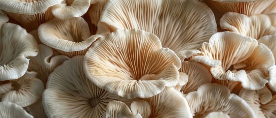 Wall Mural - Closeup of organic natural oyster mushrooms ( pleurotus ostreatus ) fungus texture background