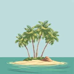 Wall Mural - Lonely island with palm trees Three green trees with bright air. 3D vector