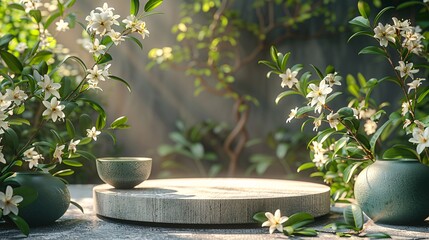 Poster - Blossoming White Jasmine Flowers in Sunlit Garden