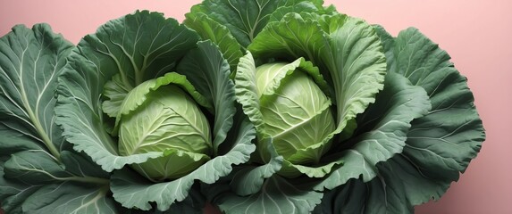 cabbage leaves background top view banner with copy space