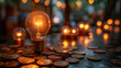 © Narit - Glowing Light Bulb on Coins Symbolizing Innovation and Wealth