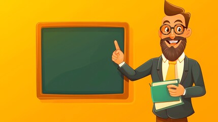 Canvas Print - A cartoon teacher in front of a blackboard.