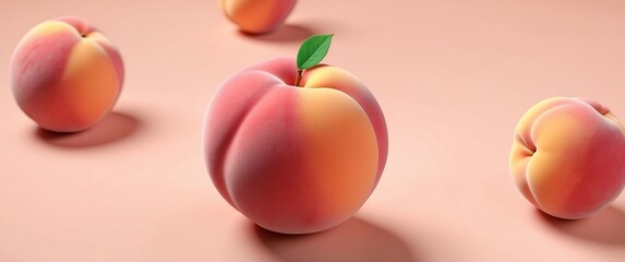 Wall Mural - peach on plain background top view banner with copy space