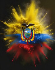 Wall Mural - Ecuador colorful flag holi paint powder explosion on isolated background, generated by AI. High quality photo