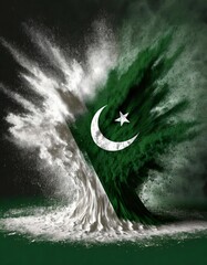 Wall Mural - Pakistan colorful flag holi paint powder explosion on isolated background, generated by AI. High quality photo