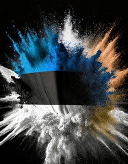 Wall Mural - Estonia colorful flag holi paint powder explosion on isolated background, generated by AI. High quality photo