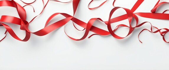 Wall Mural - ribbon laces on white background top view banner with copy space