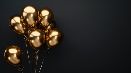 a bunch of golden balloons on a black background