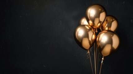 a bunch of golden balloons on a black background