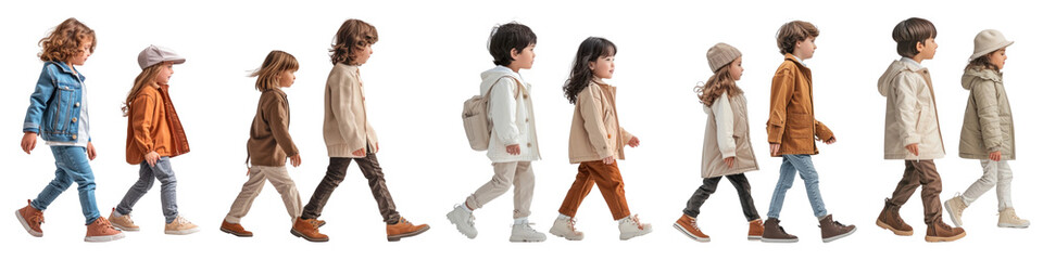 Sticker - Diverse kids walking full body set