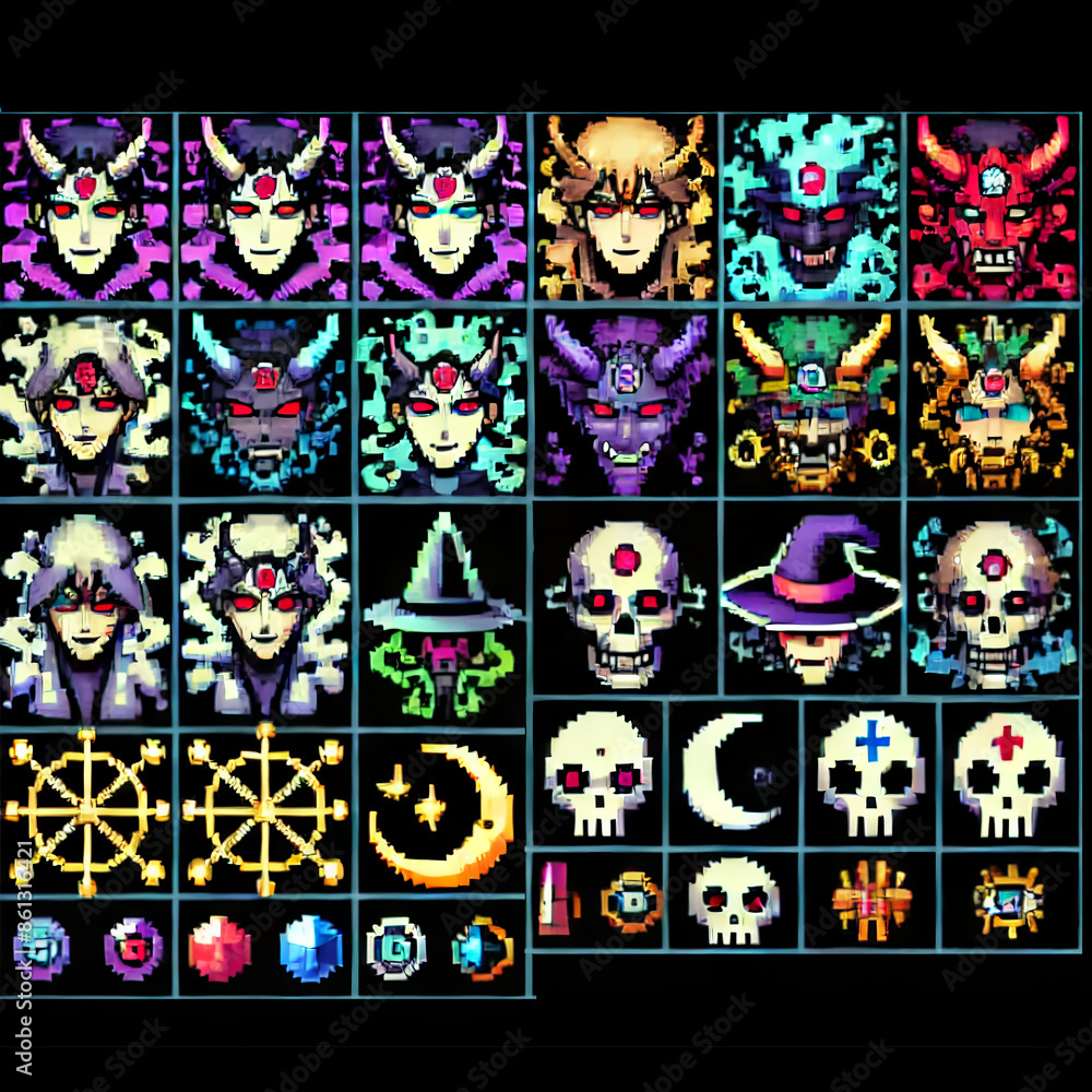 Pixel Art Sprite Sheet for Japanese RPG Illusionary Demon Icons Stock ...