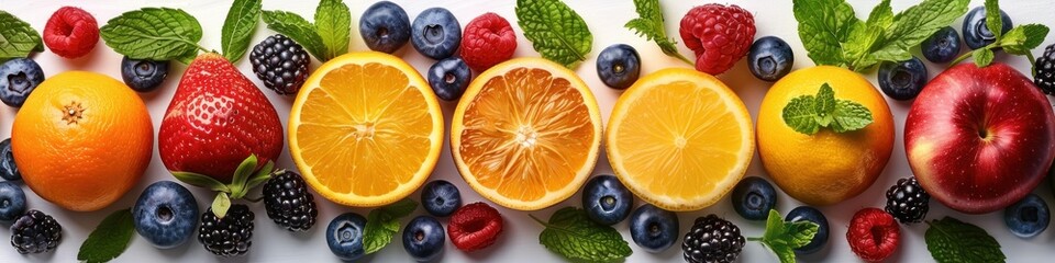 Vibrant Fruit and Berry Medley on White Background