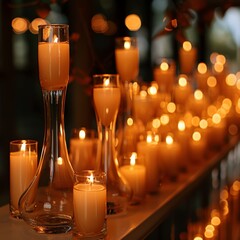 Wall Mural -  row of candles in tall glass flasks