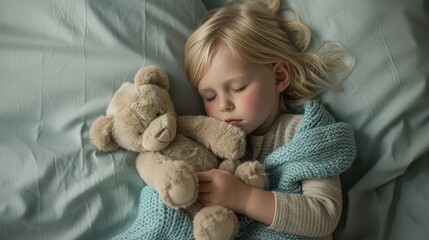 Wall Mural - The sleeping child with teddy