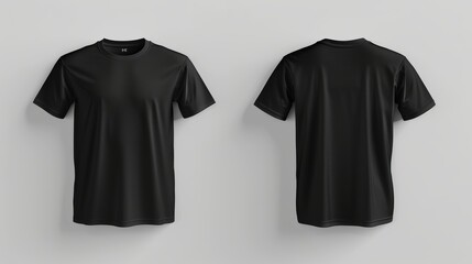 Blank black shirt mock up template, front and back view, isolated on white, plain t - shirt mockup