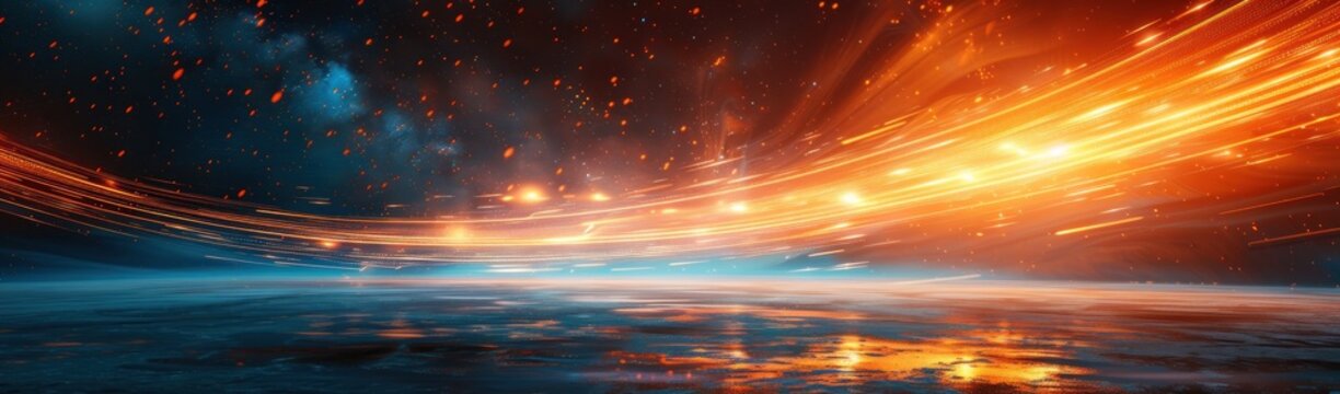 Abstract Space Scene with Trails of Light
