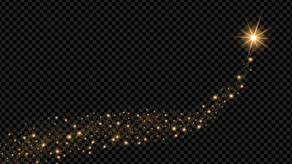 Wall Mural - The dust sparks and golden stars shine with special light. Vector sparkles on a transparent background. . Stock royalty free vector illustration. PNG	