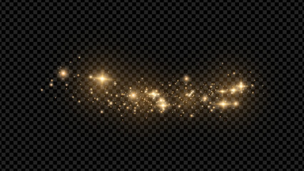 Wall Mural - The dust sparks and golden stars shine with special light. Vector sparkles on a transparent background. . Stock royalty free vector illustration. PNG	