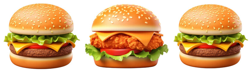 3d of hamburgers png cut out element set