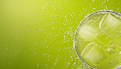 Wall Mural - Glass of Margarita, Top View: A top view of a glass of margarita with a salted rim, placed on a bright lime green background