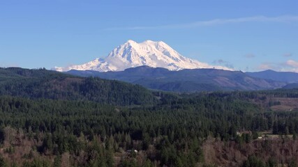 Wall Mural - Majestic Mount Rainier Over Verdant Forests and Clear Skies