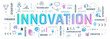 © wowomnom - Vector creative illustration of innovation word typography with line icon, word cloud on white color background. Innovation business infographic colorful concept. Line art style design