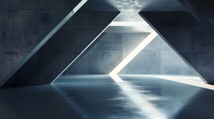Wall Mural - Minimalist and Sleek Abstract Interior Design of Modern Showroom with Empty Concrete Floor and Gray Wall