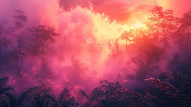 tropical jungle forest in surreal colors. conceptual landscape.