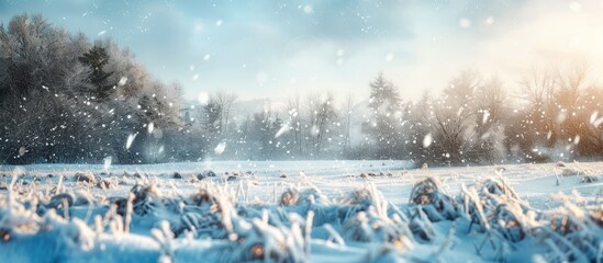 Aufkleber - Winter scene with snowfall creating a picturesque copy space image.