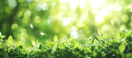 Poster - Blurry green nature background with abstract elements and copy space image.