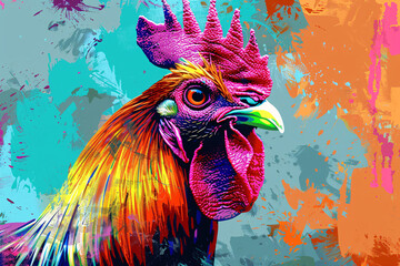 a colorful rooster with a colorful background