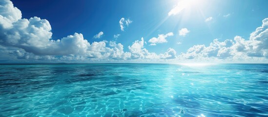 Poster - Sunny tropical sea with clear blue skies overhead in a stunning copy space image.