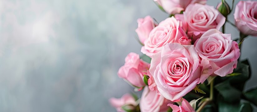 A beautiful bouquet of pink roses presented with a copy space image.