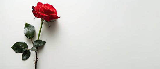 Leinwandbilder - Valentine's Day concept with a red rose on a white background, perfect copy space image.